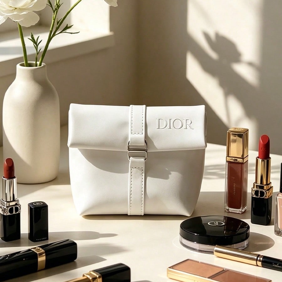 Luxury Skincare Samples - Bolsa cosmética branca da Dior, bolsa